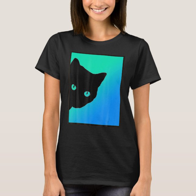 Camiseta Black Cat Blue Green Diseñado Por Gatos Hechos Bet (Anverso)
