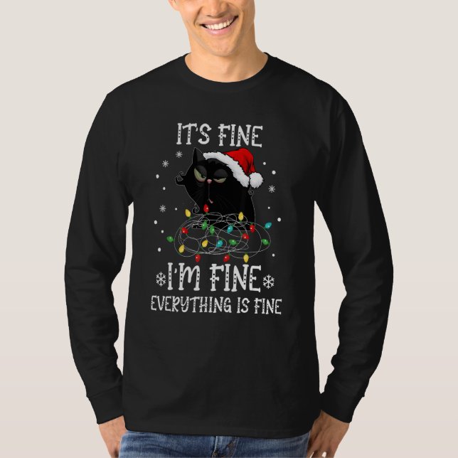 Camiseta Black Cat Christmas It's Fine I'm Fine Everything  (Anverso)