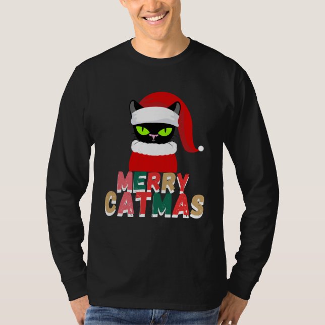 Camiseta black cat Christmas Santa Hat (Anverso)