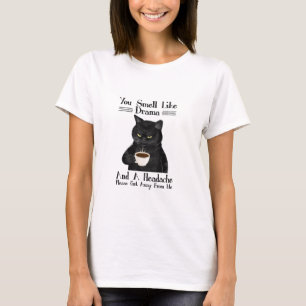 Camiseta Black Cat Coffee Hueles a Drama y un Dolor de Cabe