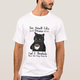 Camiseta Black Cat Coffee Hueles como Drama y un Dolor de C