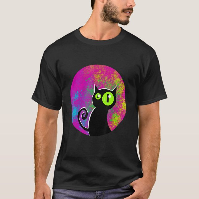 Camiseta Black cat coloured background glowing eyes (Anverso)