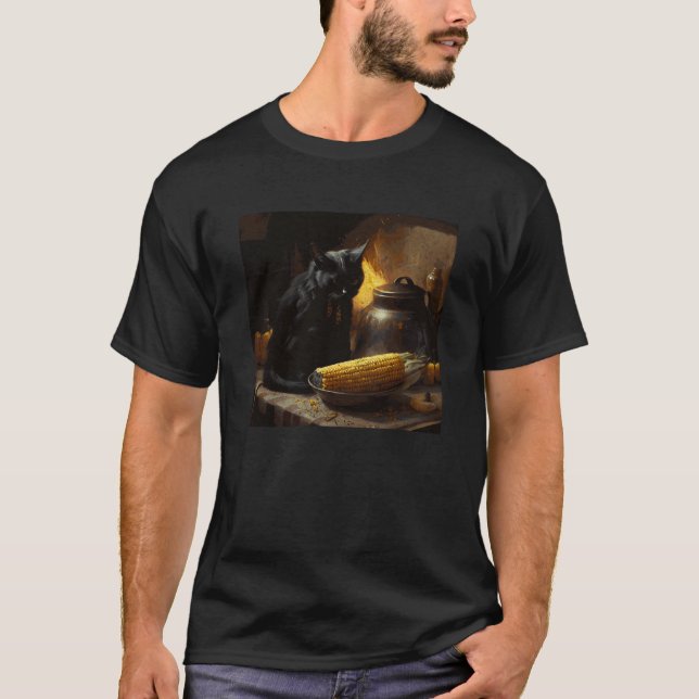 Camiseta Black Cat Cooking Corn On The Cob (Anverso)