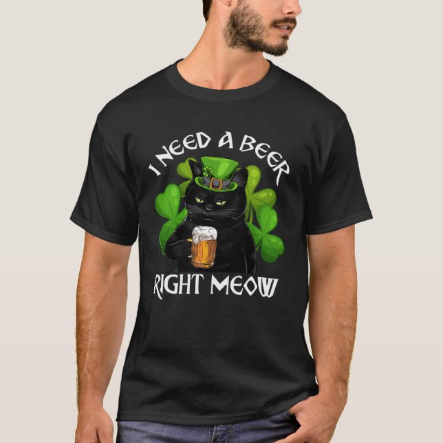 Camiseta Black Cat Drinking Beer St Patricks Day For Irish  (Anverso)