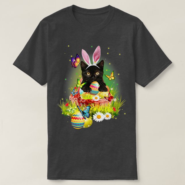 Camiseta Black Cat Easter Day Bunny Eggys Costume Gift Mens (Diseño del anverso)