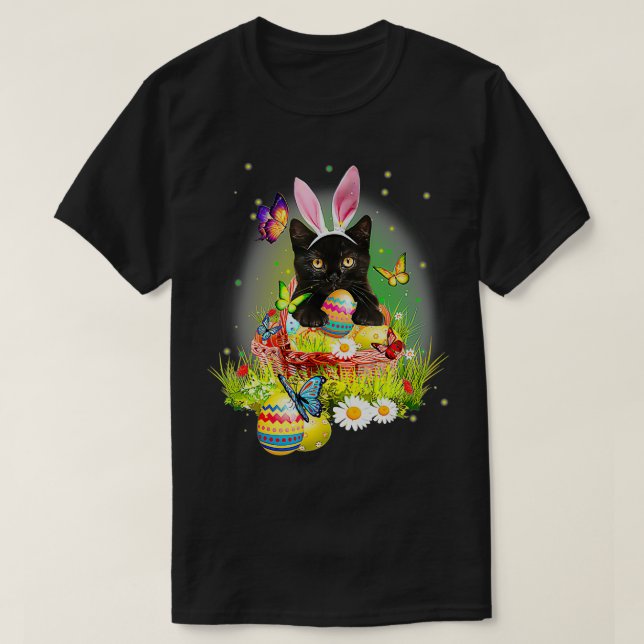 Camiseta Black Cat Easter Day Bunny Eggys Costume Gift Mens (Diseño del anverso)