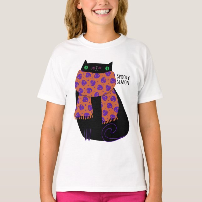 Camiseta Black Cat Fall Season Halloween Spookone Cute (Anverso)