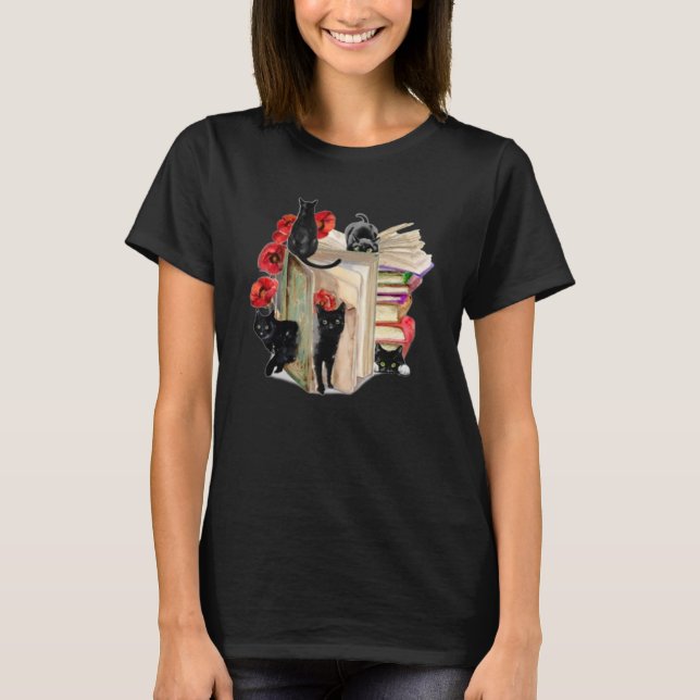 Camiseta Black Cat Flower Books (Anverso)