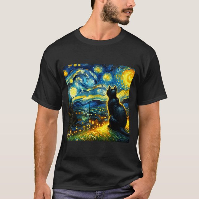 Camiseta Black Cat Funny Cat Lover Mom Daddy Starry Night V (Anverso)