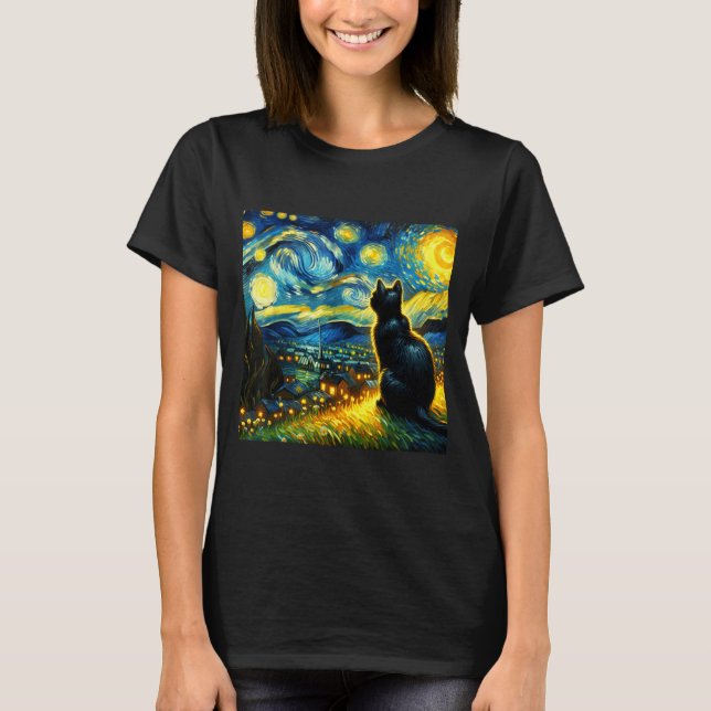 Camiseta Black Cat Funny Cat Lover Mom Daddy Starry Night V (Anverso)