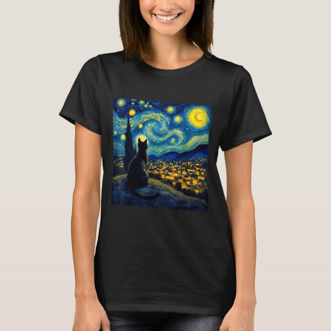 Camiseta Black Cat Funny Cat Lover Mom Daddy Starry Night V (Anverso)