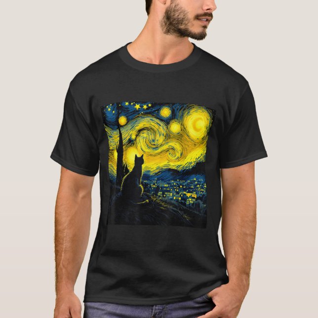Camiseta Black Cat Funny Cat Lover Mom Daddy Starry Night V (Anverso)