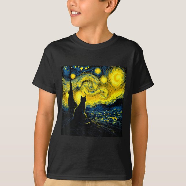 Camiseta Black Cat Funny Cat Lover Mom Daddy Starry Night V (Anverso)
