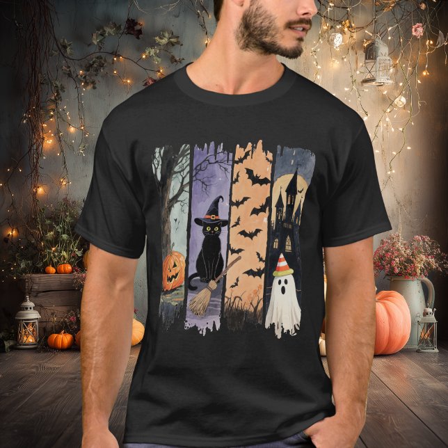 Camiseta Black Cat, Ghost, Pumpkin, Bats & Haunted House (Subido por el creador)