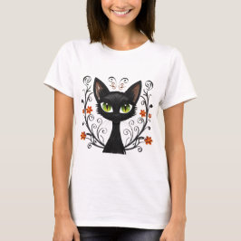 Camiseta Black Cat Green Eyes Filigree Design