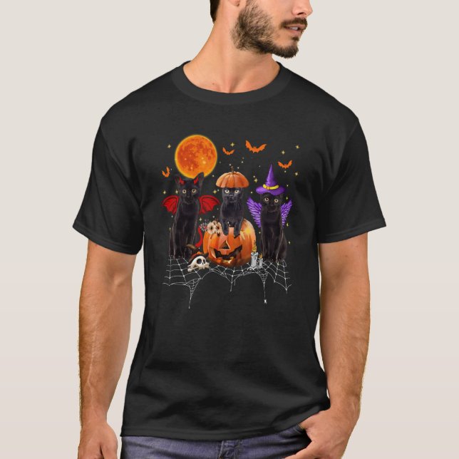 Camiseta Black Cat Halloween Black Cat Sitting On Pumpkin (Anverso)