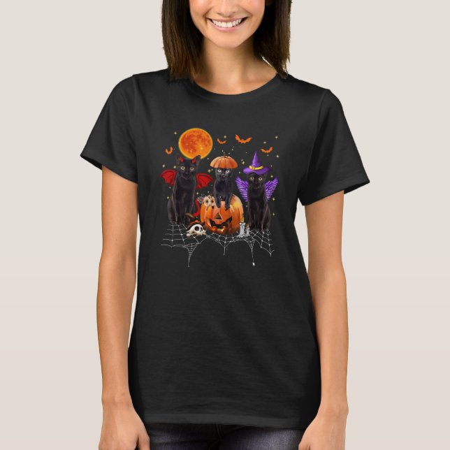 Camiseta Black Cat Halloween Black Cat Sitting On Pumpkin (Anverso)