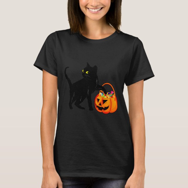 Camiseta Black Cat Halloween Candy Pumpkin Bag Sweet Lollip (Anverso)