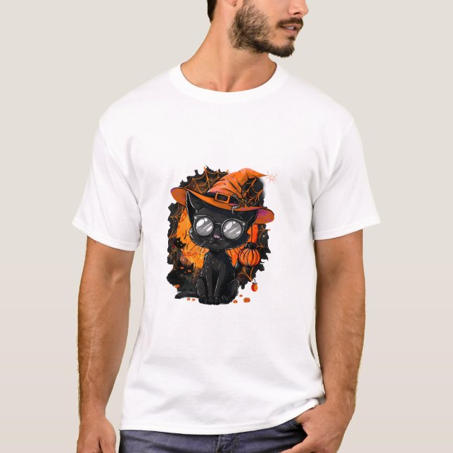 Camiseta Black Cat Halloween Disstuve Witchcraft Spider Web (Anverso)