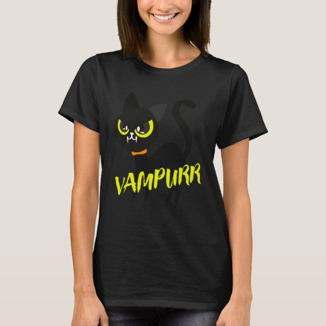 Camiseta Black Cat Halloween Vampurr I Fun Vampire Cat Cost (Anverso)