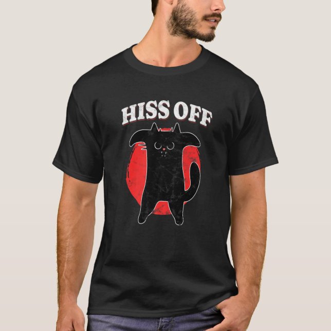 Camiseta Black Cat Hiss Off Meow (Anverso)