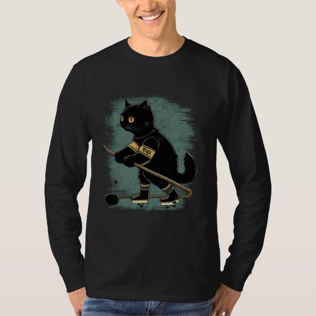 Camiseta Black Cat Hockey Retro Graphic Tees Men Women Boys (Anverso)
