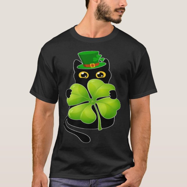 Camiseta Black Cat Holding C Shamrock St Patricks Day 2023 (Anverso)