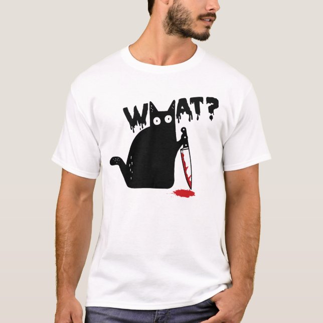 Camiseta Black Cat Killer Ask What Halloween Knife Sarcasm (Anverso)