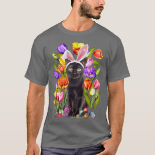 Camiseta Black Cat Kitten Bunny Egy Tulip Easter Day