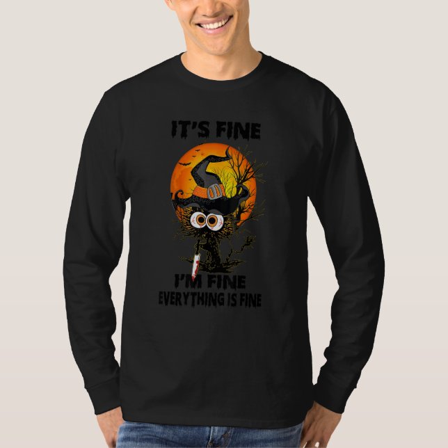 Camiseta Black Cat Knife It's Fine I'm Fine Everything's Fi (Anverso)