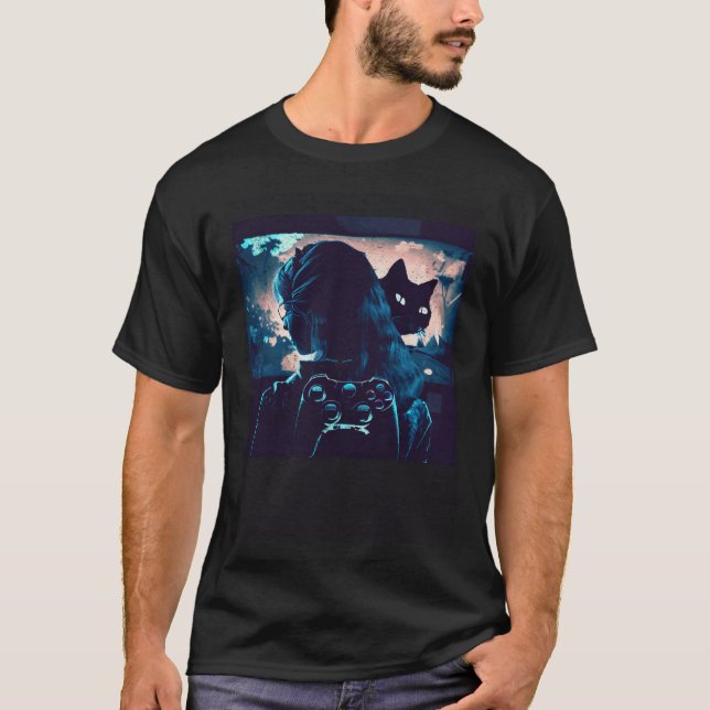 Camiseta Black Cat Love Video Games (Anverso)