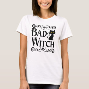 Camiseta Black Cat mala bruja Halloween blanco y negro