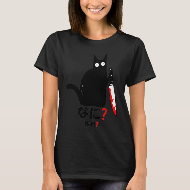 Camiseta Black Cat Murder Knife Nani Japanese Kitten Sarcas (Anverso)