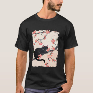 Camiseta Black Cat Nap Funny Japonés Cherry Blossom Hombres