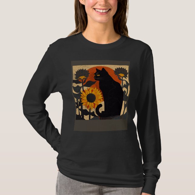 Camiseta Black Cat Nursing Sunflower (Anverso)