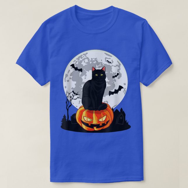 Camiseta Black Cat On Pumpkin Full Moon Halloween Costume  (Diseño del anverso)