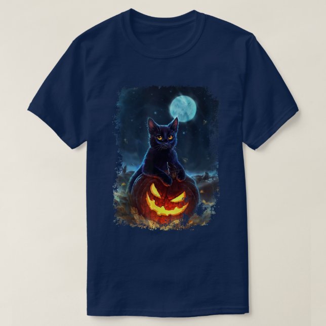 Camiseta Black Cat On Pumpkin   Full Moon Halloween Costume (Diseño del anverso)