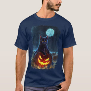 Camiseta Black Cat On Pumpkin Full Moon Halloween Costume