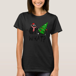 Camiseta Black Cat  Pushing Christmas Tree Over Cat What