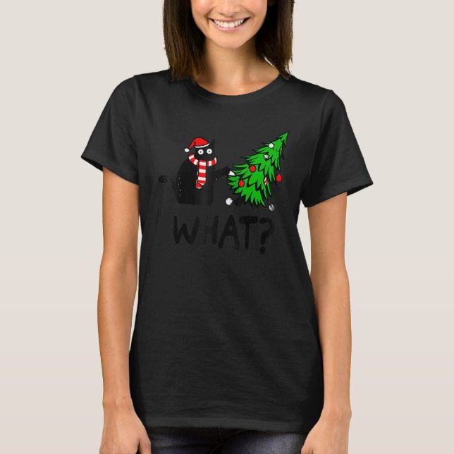 Camiseta Black Cat  Pushing Christmas Tree Over Cat What 3 (Anverso)