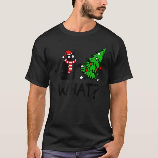 Camiseta Black Cat  Pushing Christmas Tree Over Cat What 3 (Anverso)