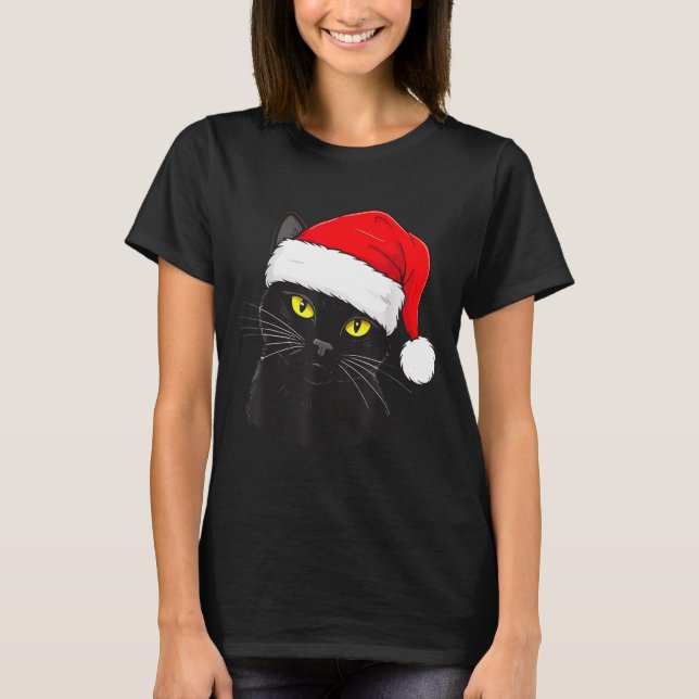 Camiseta Black Cat Santa Hat Christmas  (Anverso)