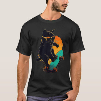 Camiseta Black Cat Skateboarding sunglasses Laughing Beach