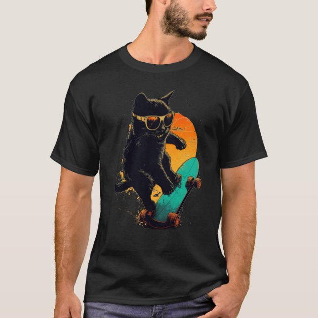 Camiseta Black Cat Skateboarding sunglasses Laughing Beach  (Anverso)