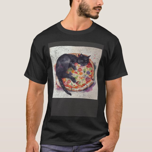 Camiseta Black Cat Sleep Pizza (Anverso)
