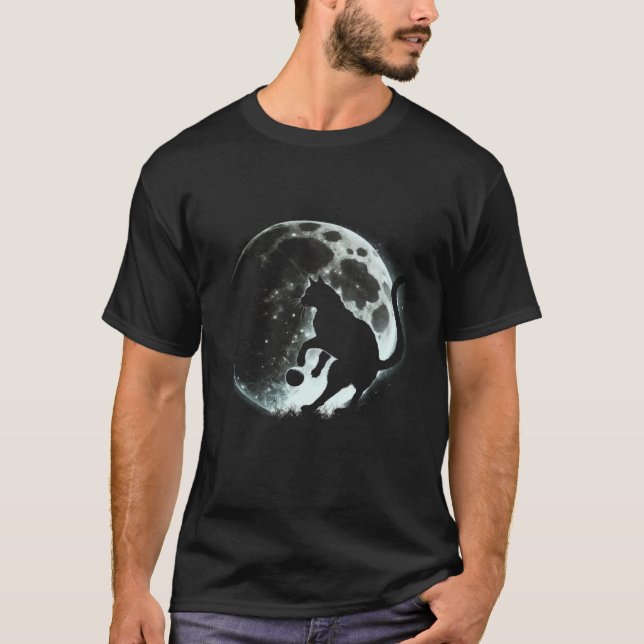 Camiseta Black Cat Soccer Moon Graphic Tees Men Women Boys  (Anverso)
