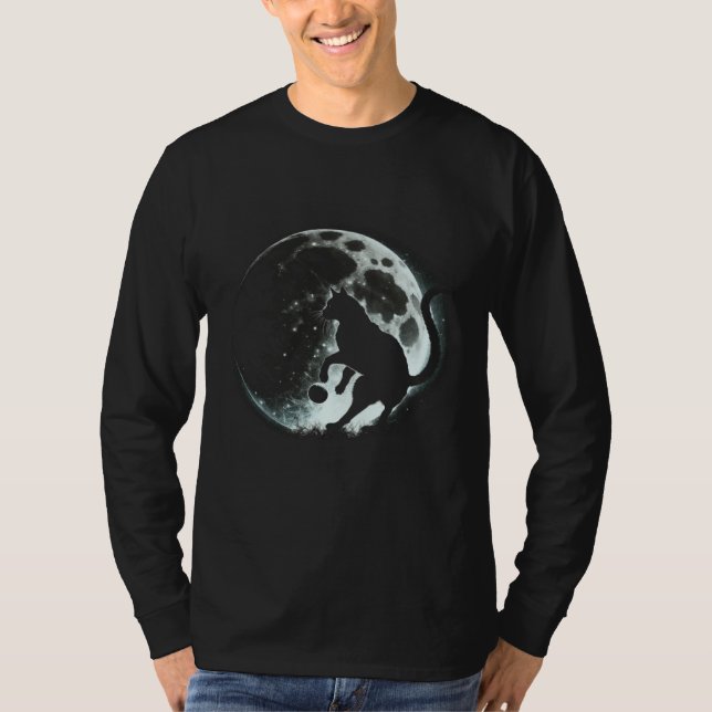 Camiseta Black Cat Soccer Moon Graphic Tees Men Women Boys  (Anverso)