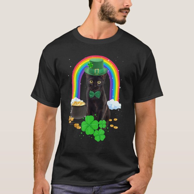 Camiseta Black Cat St Patricks Day Leprechaun Costume Shamr (Anverso)