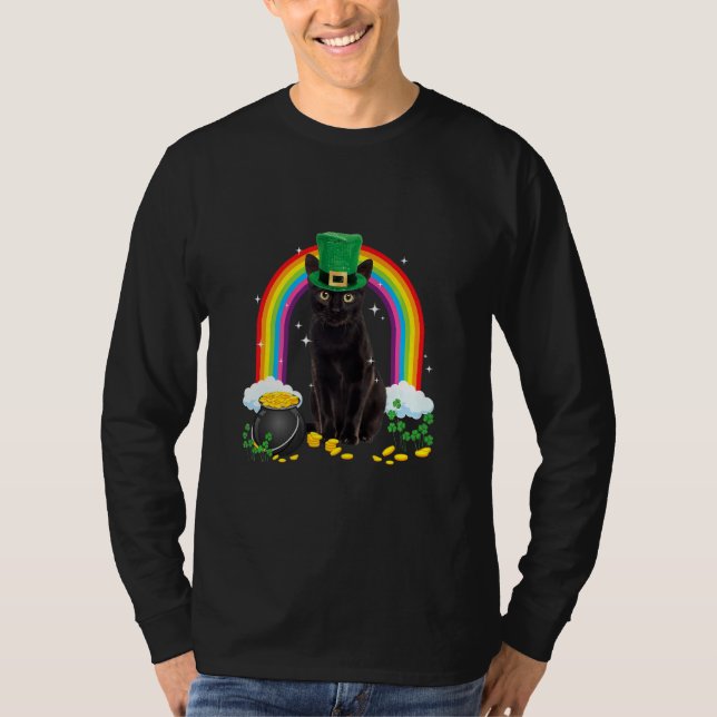 Camiseta Black Cat St Patricks Day Leprechaun Costume Shamr (Anverso)