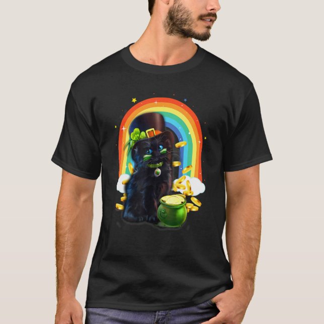 Camiseta Black Cat St Patricks Day Leprechaun Costume Shamr (Anverso)